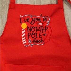 Red Kids Apron with North Pole Design